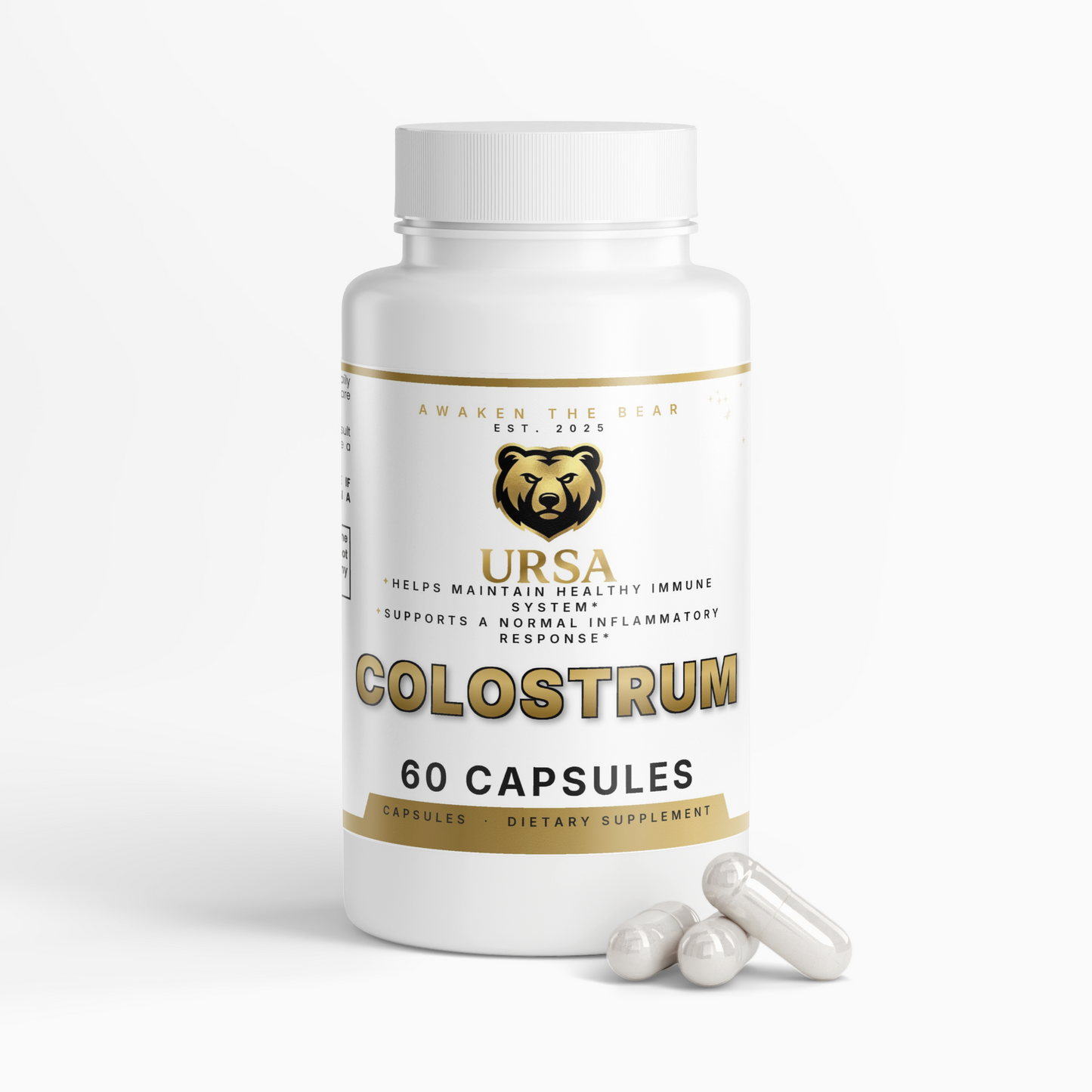 URSA Colostrum Capsules, 60 vegetable capsules of bovine colostrum at 25% IgG