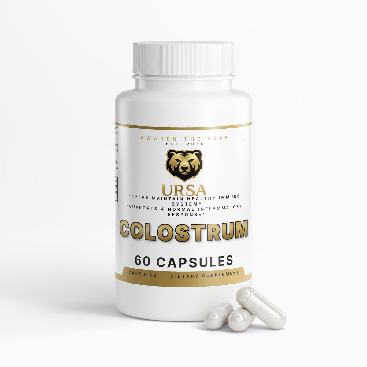 URSA Colostrum Capsules, 60 vegetable capsules of bovine colostrum at 25% IgG
