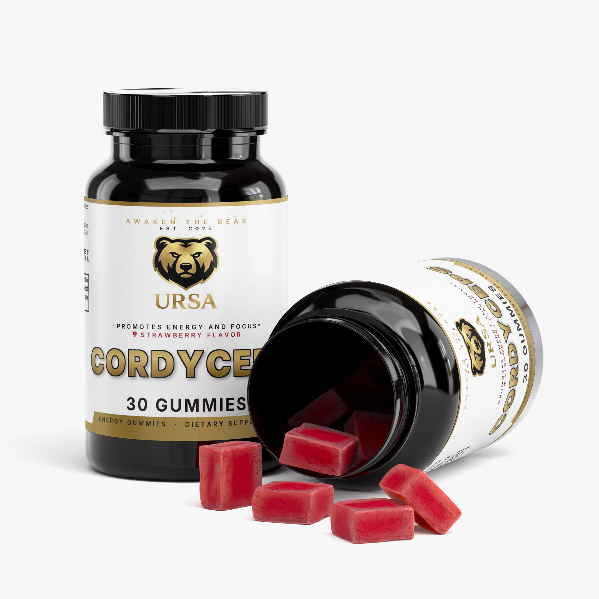 URSA Cordyceps Energy Gummies, a 30-count jar of strawberry gummies with cordyceps extract