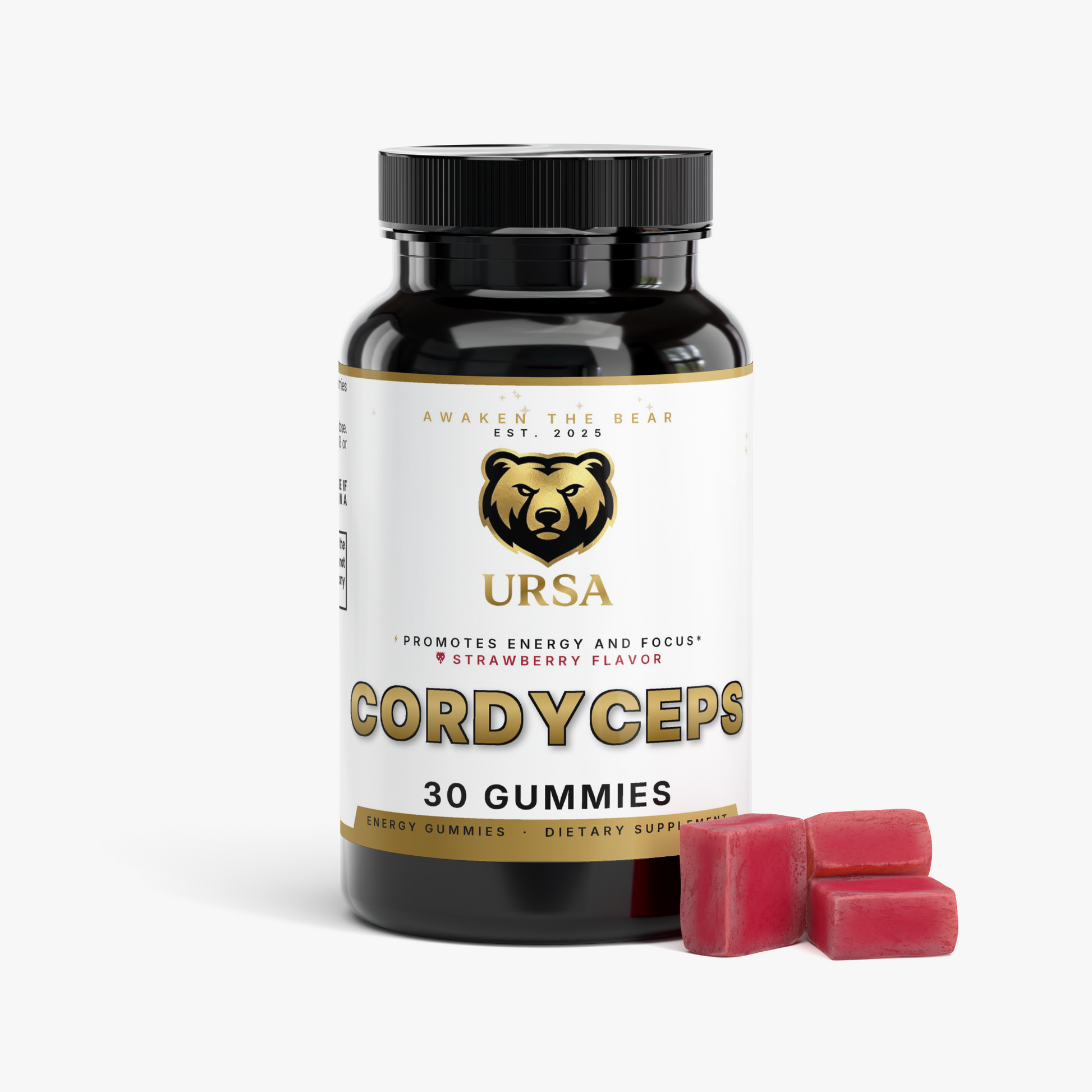 URSA Cordyceps Energy Gummies, a 30-count jar of strawberry gummies with cordyceps extract