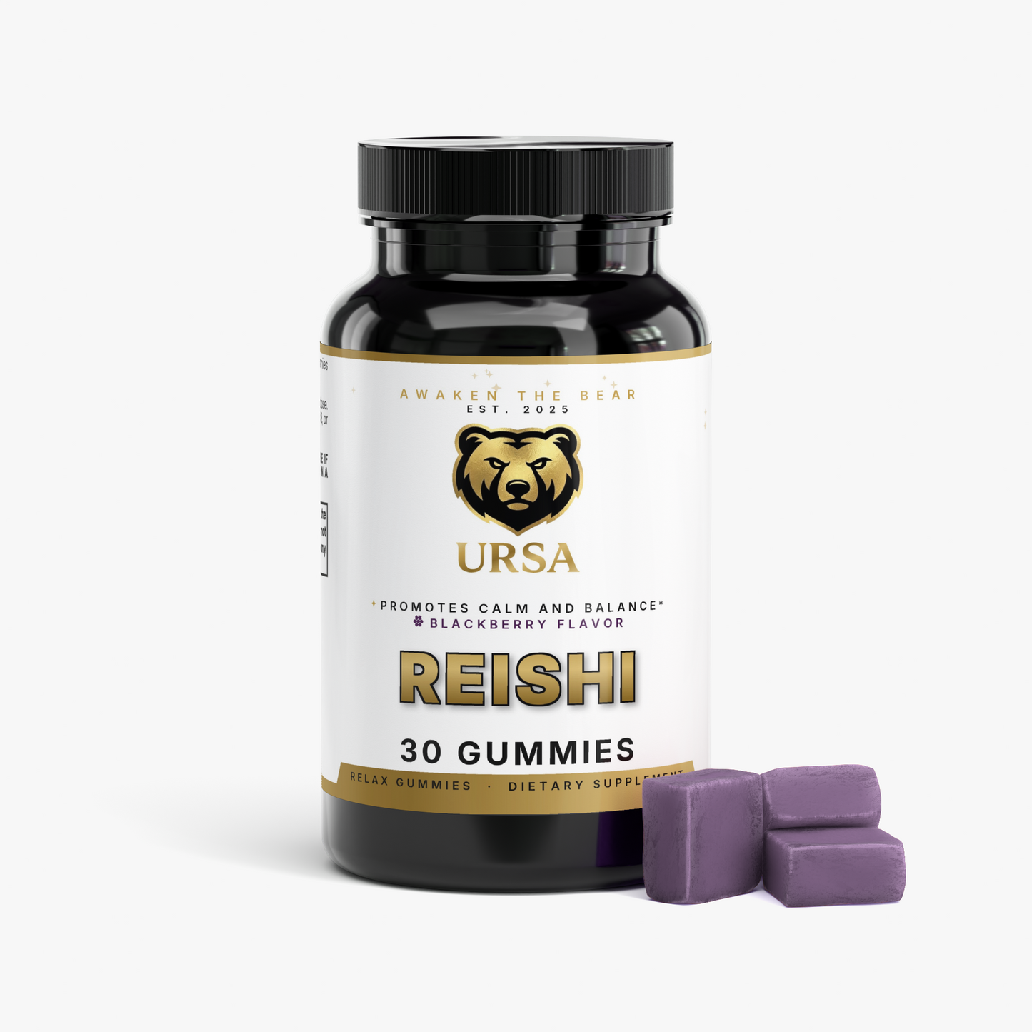 URSA Reishi Relax Gummies, a 30-count jar of blackberry gummies with reishi extract