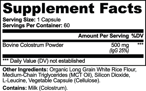 URSA Colostrum Capsules, 60 vegetable capsules of bovine colostrum at 25% IgG