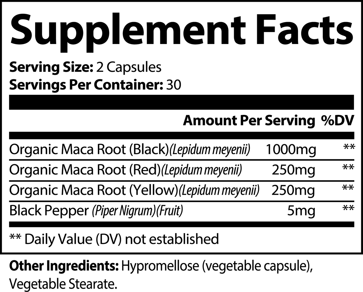 URSA Maca Plus, 60 vegan capsules of organic black, red and yellow maca root